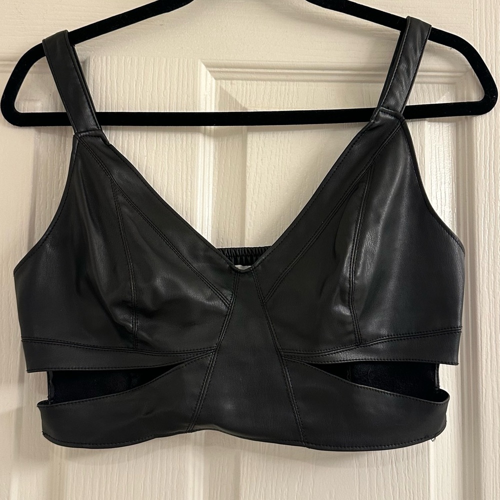 ZARA Black Faux Leather Crop Top